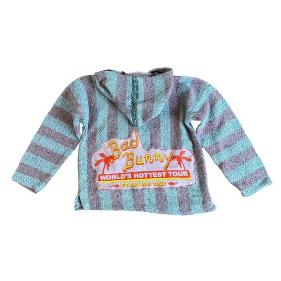 BAD BUNNY Retro Upcycled Mexican Poncho Reggaeton Reworked Sweater Kids Size S - Picture 8 of 11